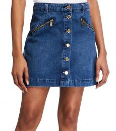 Michael Kors Blue Pattern Button-Front Mini Skirt