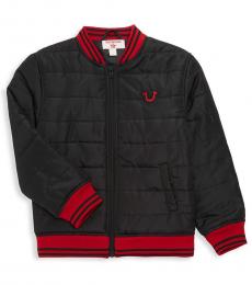 True Religion Little Boys Black Patch Logo Quilted Bomber Jacket