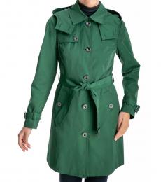 Dark Green Button Front Trench Coat