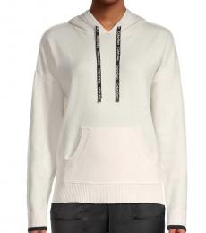 White Contrast Cotton-Blend Hoodie