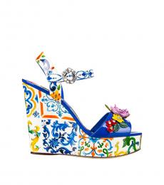Dolce & Gabbana Blue Majolica Platform Wedges