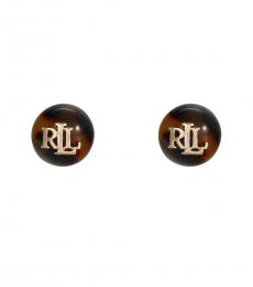 Ralph Lauren Brown Tortoise Logo Stud Earrings