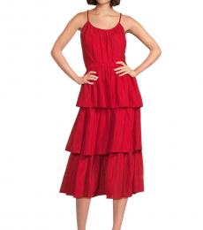 Karl Lagerfeld Red Scoopneck Crinkle Maxi Dress