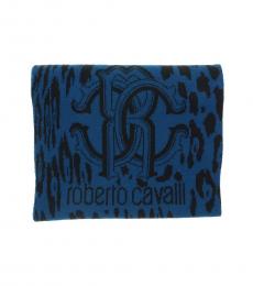 Roberto Cavalli Blue-Black Leopard Print Scarf