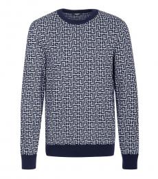 Balmain Navy Blue Allover Print Sweater