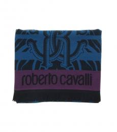 Roberto Cavalli Turquoise Tiger Print Scarf