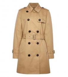 Coach Khaki Solid Mid Trench