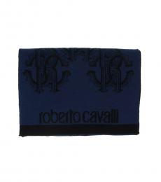 Roberto Cavalli Blue-Black Logo Scarf