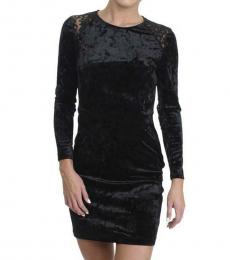 Pitch Black Velour Lace-Back Mini Dress
