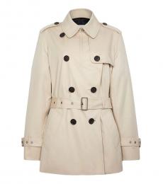 Coach Off White Solid Short Trench