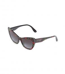 Dolce & Gabbana Black Cat Eye Rose-Print Sunglasses