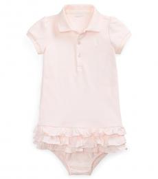 Ralph Lauren Baby Girls Delicate Pink Ruffled Polo Dress