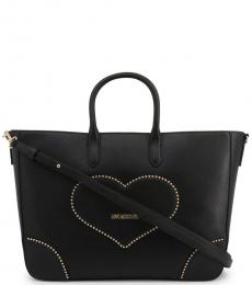 Love Moschino Black Studded Heart Large Satchel