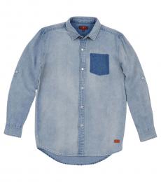 7 For All Mankind Boys Blue Long Sleeve Denim Shirt