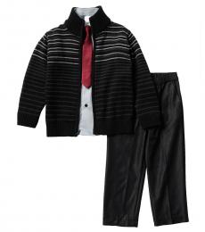 Calvin Klein 4 Piece Sweater/Shirt/Tie Clip/Pants Shorts Set (Little Boys)