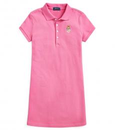 Ralph Lauren Girls Pink Madras Bear Mesh Polo Dress