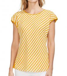 Vince Camuto Yellow Gingham Front Cap Sleeve Top