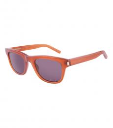 Saint Laurent Transparent Dark Orange Square Sunglasses