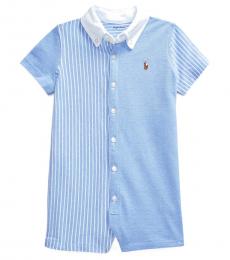 Ralph Lauren Baby Boys Blue/White Knit Oxford Fun Shortall