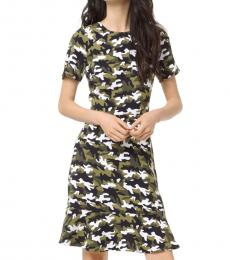 Michael Kors Camo Print Camouflage Flounce Dress