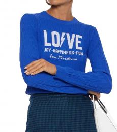 Love Moschino Bright Blue Jacquard And Ribbed-Knit Sweater