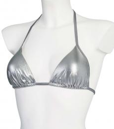 Moschino Silver Halter Neck Bikini Top