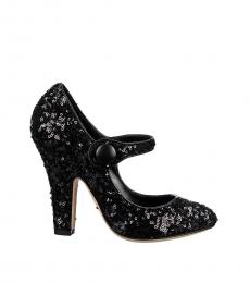 Dolce & Gabbana Black Sequined Mary Janes Heels