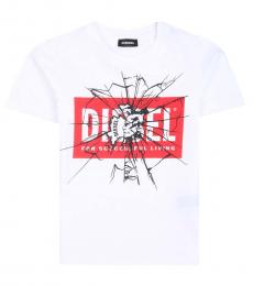 Diesel Boys White Printed T-Shirt