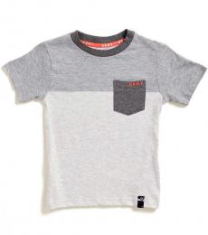 DKNY Little Boys Light Grey Colorblock Ringer Pocket T-Shirt