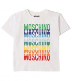 Moschino Boys White Multicolor Logo T-Shirt
