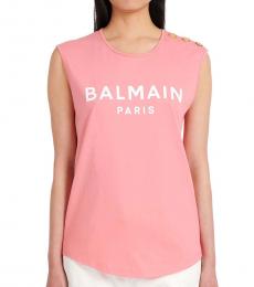 Balmain Pink Logo Print Top