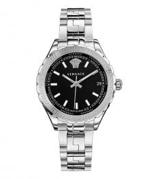 Versace Silver Hellenyium Black Dial Watch