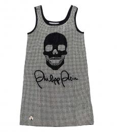 Philipp Plein Girls Black Silver Skull Mini Dress