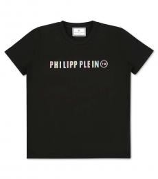Philipp Plein Girls Black Glitter Logo T-Shirt