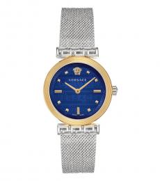 Versace Silver Meander Blue Dial Watch