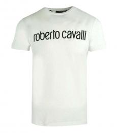 Roberto Cavalli White Logo Print Cotton T-Shirt