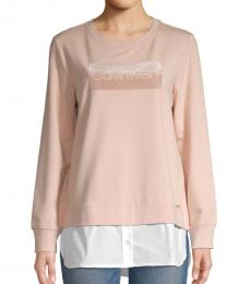 Calvin Klein Blush Logo Cotton Twofer Sweatshirt