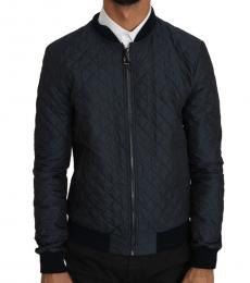 Dolce & Gabbana Navy Blue Quilted Logo Bomber Jacket