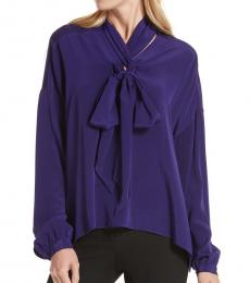 Diane Von Furstenberg Dark Purple Tie Neck Silk Blouse