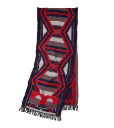Tory Burch Red Maverick Whipstitch Oblong Scarf
