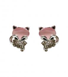 Betsey Johnson Pink Silver Crystal Fox Earrings