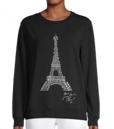 Karl Lagerfeld Black Silver Studded Eiffel Tower Graphic Sweatshirt