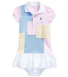 Ralph Lauren Baby Girls Blue Multi Patchwork Dress