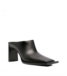 Black Square Toe Leather Heels