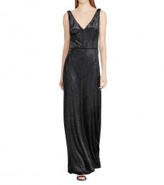 Ralph Lauren Black Multi Velvet Metallic V-Neck Dress