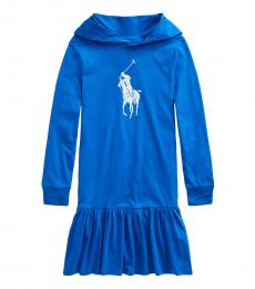 Ralph Lauren Girls Metro Blue Pony Hooded Dress