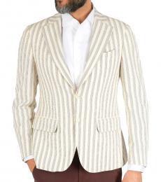 White  Unbalanced Striped  Blazer
