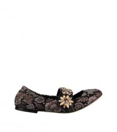 Dolce & Gabbana Black Brocade Crystals Strap Ballerinas