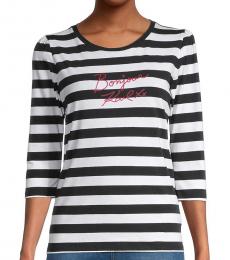 BlackWhite Striped Embroidered Top