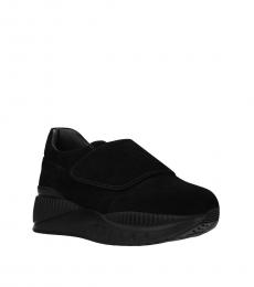 Emporio Armani Black Suede Strap Closure Sneakers